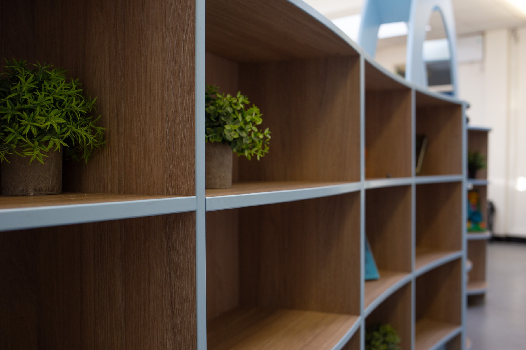 Library space design completed by Peters, including new curved range.